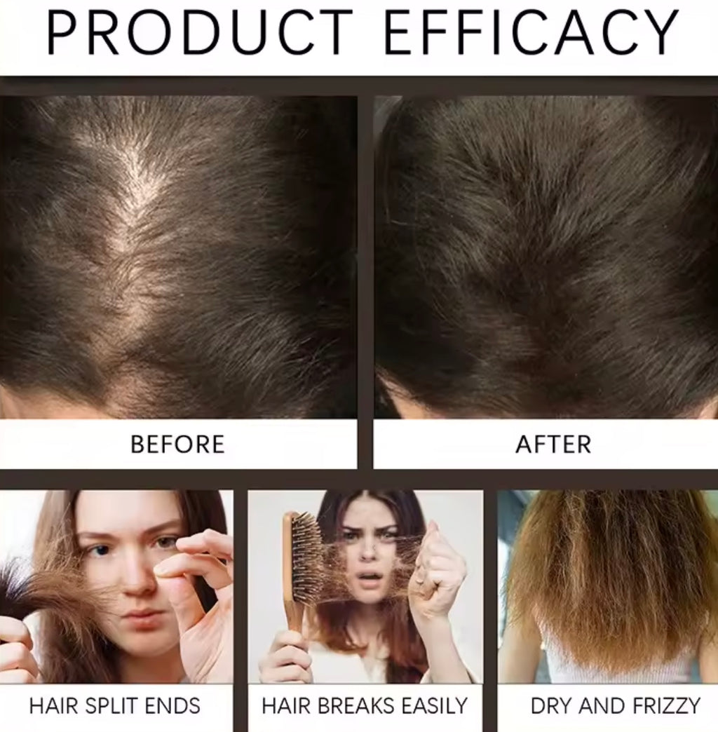 Before and after comparison of hair product efficacy on a person's head.